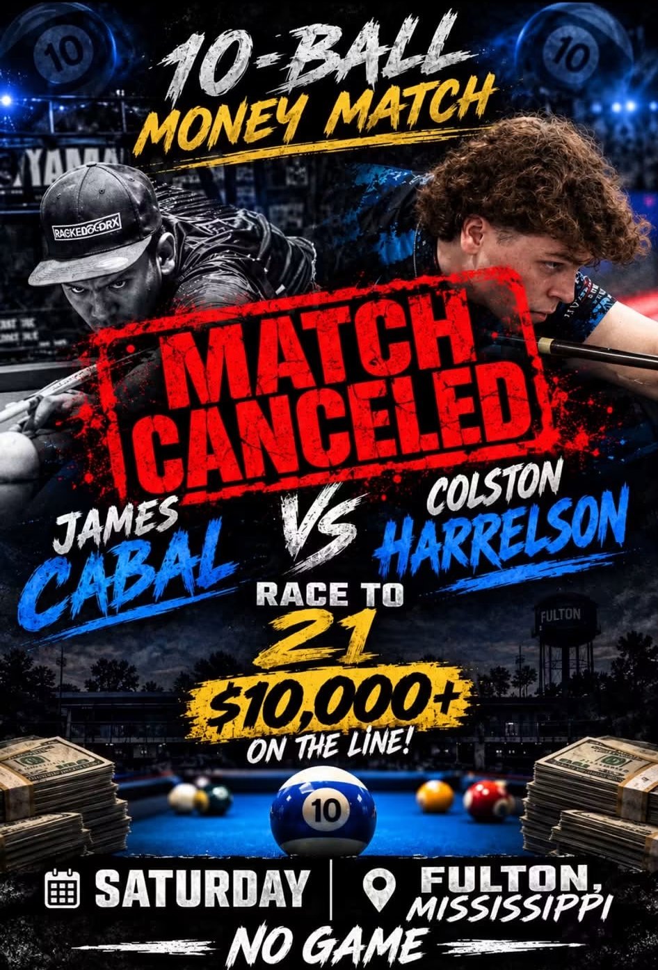 Flyer: James Cabal vs Colston Harrelson 10-Ball money match