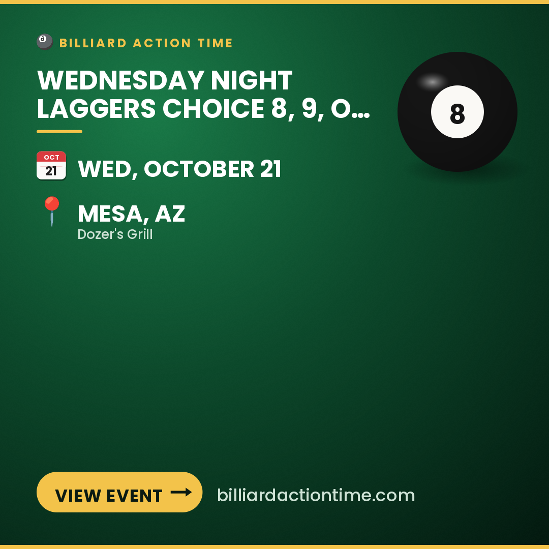 Share card for Wednesday Night Laggers Choice 8, 9, or 10 ball