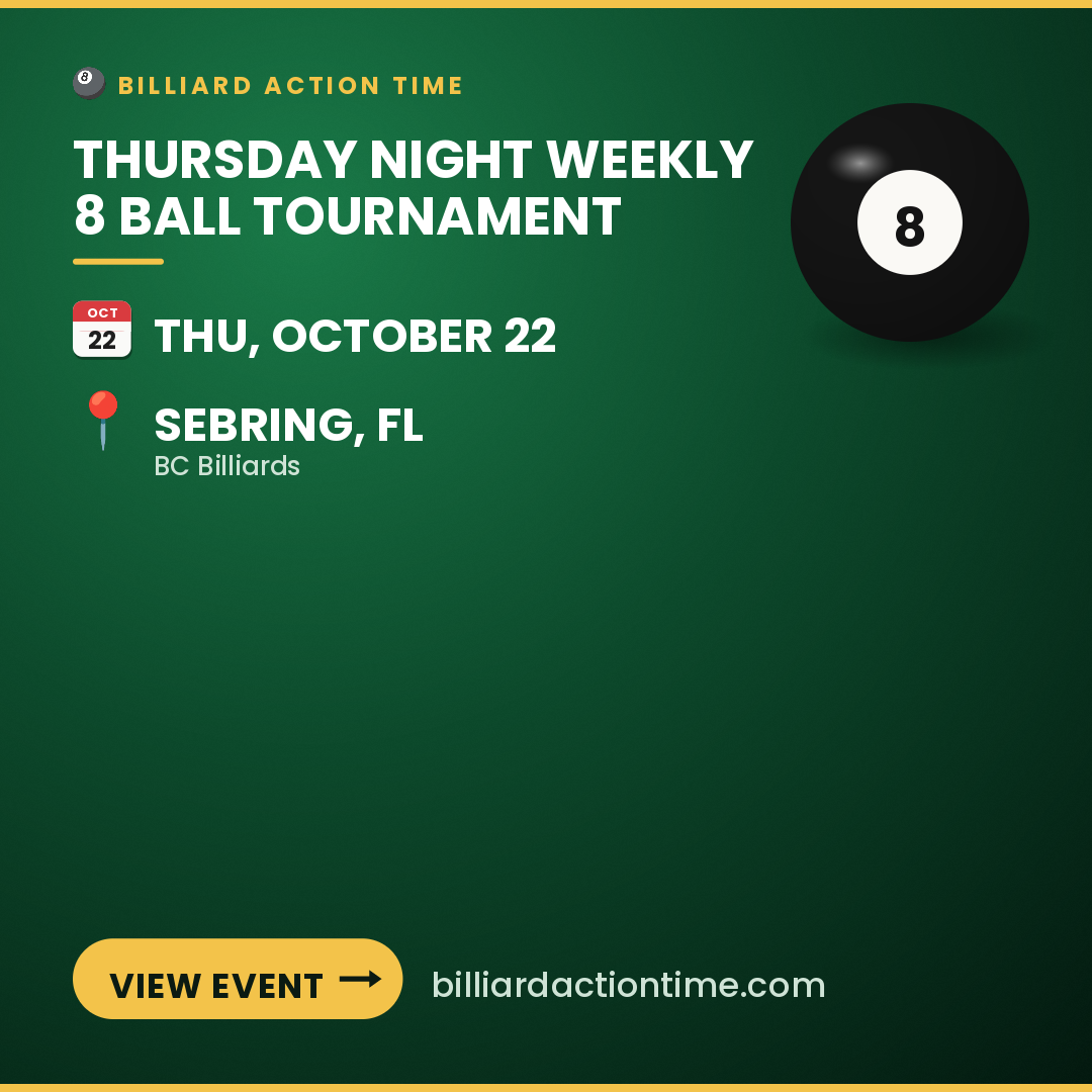Share card for Thursday Night Weekly 8 Ball Tournament