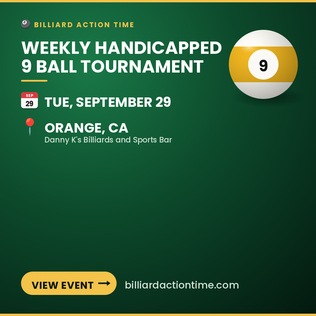 Share card for Weekly Handicapped 9 Ball Tournament