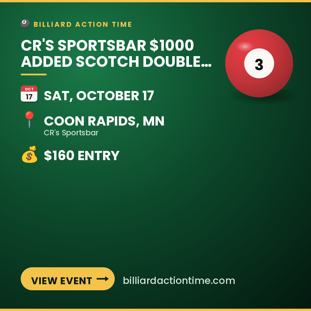 Share card for CR'S Sportsbar $1000 added Scotch Doubles 8 Ball Tournament