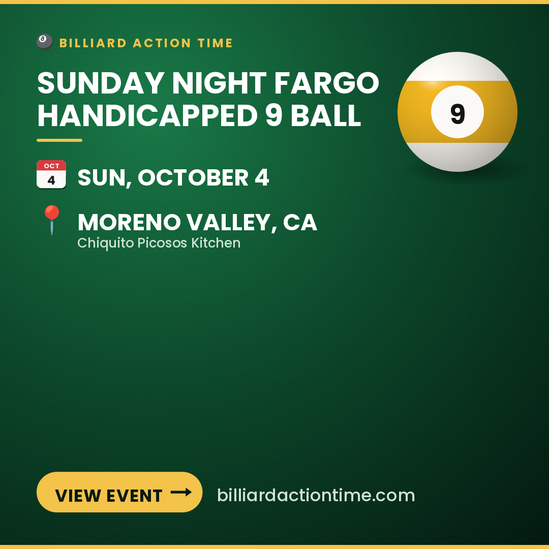 Share card for Sunday Night Fargo Handicapped 9 Ball