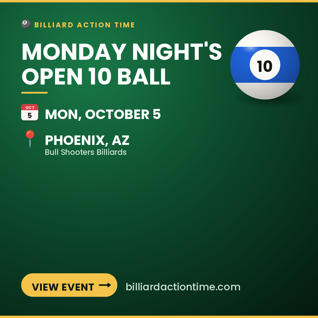 Share card for Monday Night's Open 10 Ball