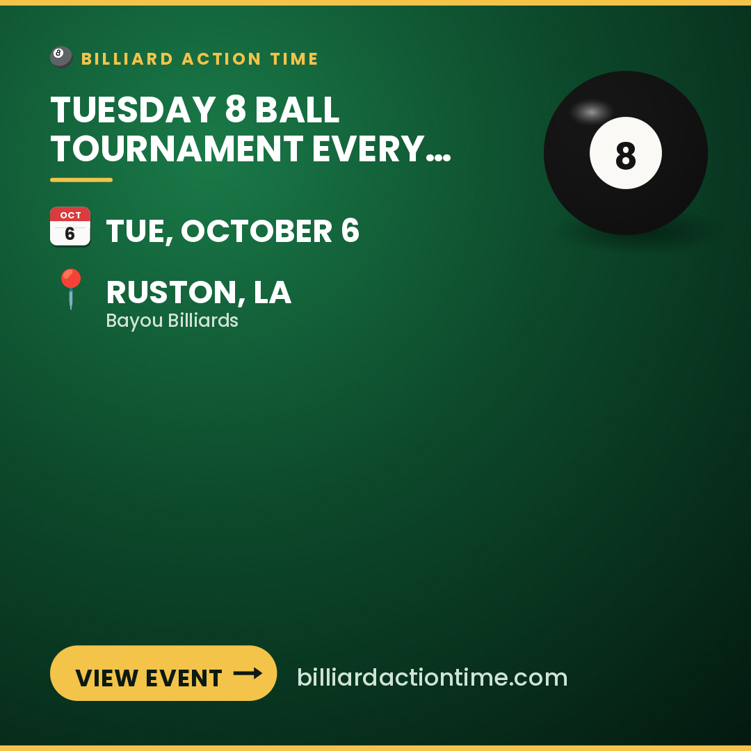 Share card for Tuesday 8 ball Tournament Every Week