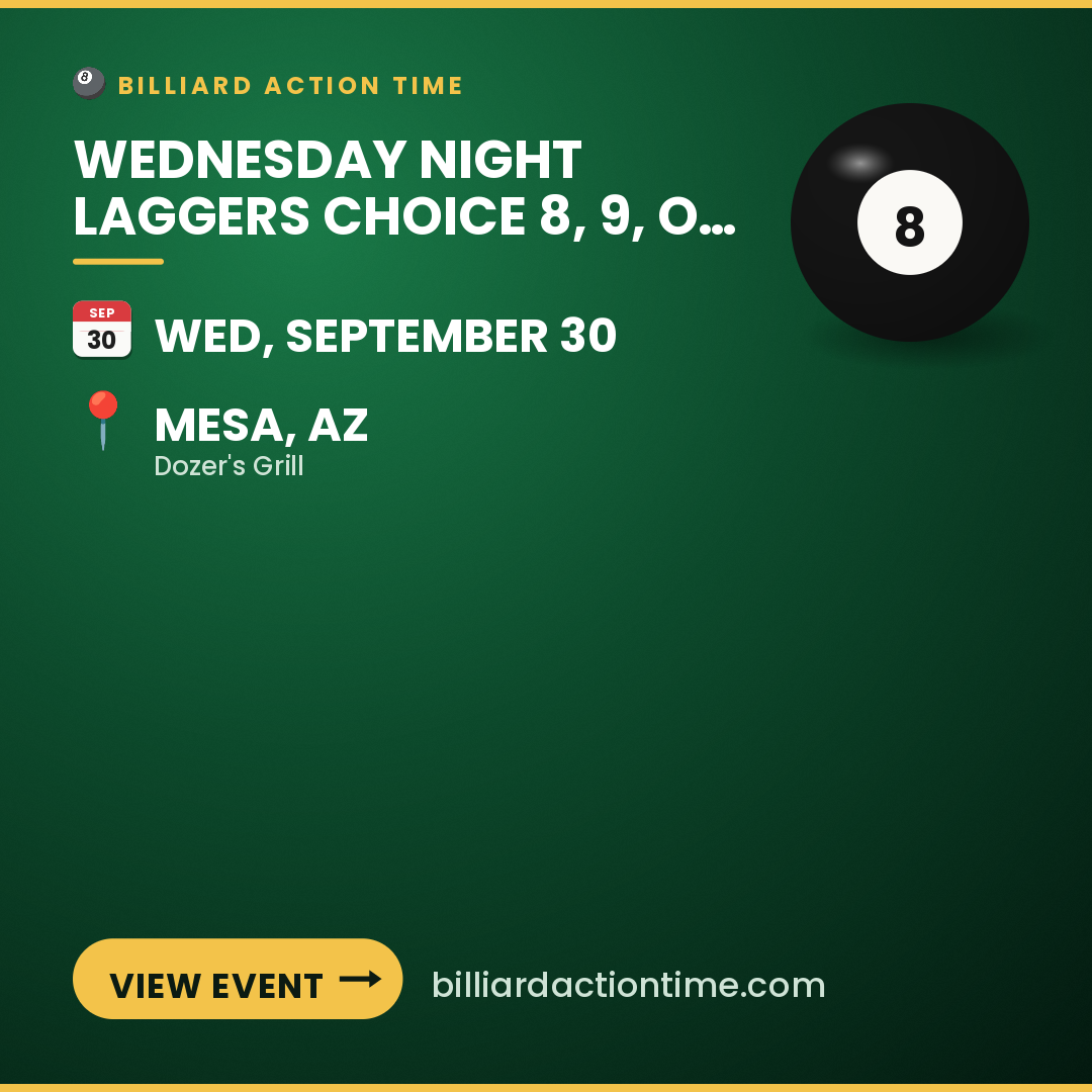 Share card for Wednesday Night Laggers Choice 8, 9, or 10 ball