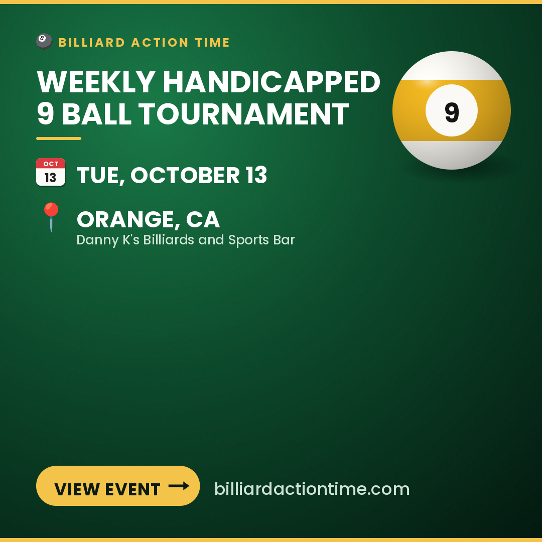 Share card for Weekly Handicapped 9 Ball Tournament