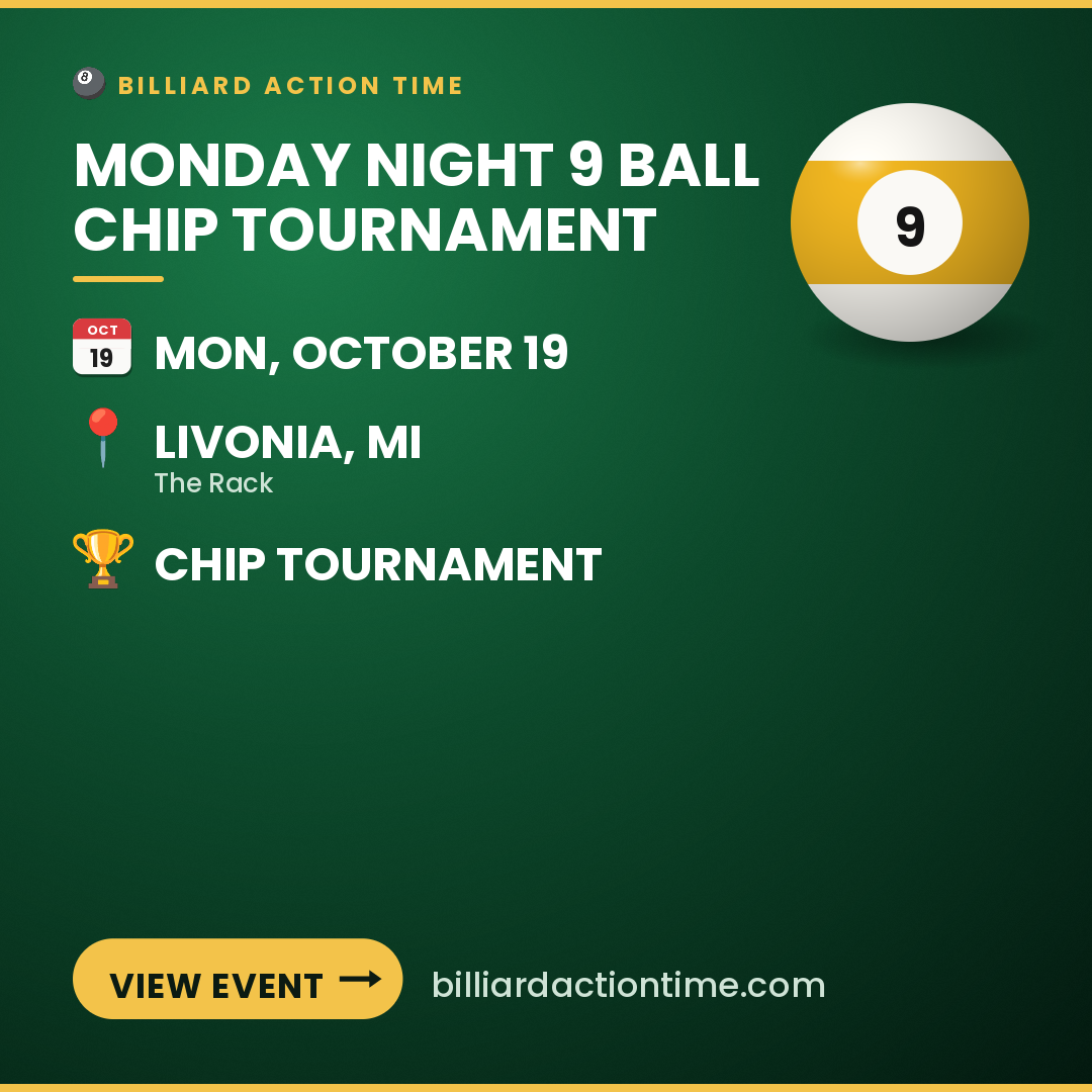 Share card for Monday Night 9 Ball Chip Tournament