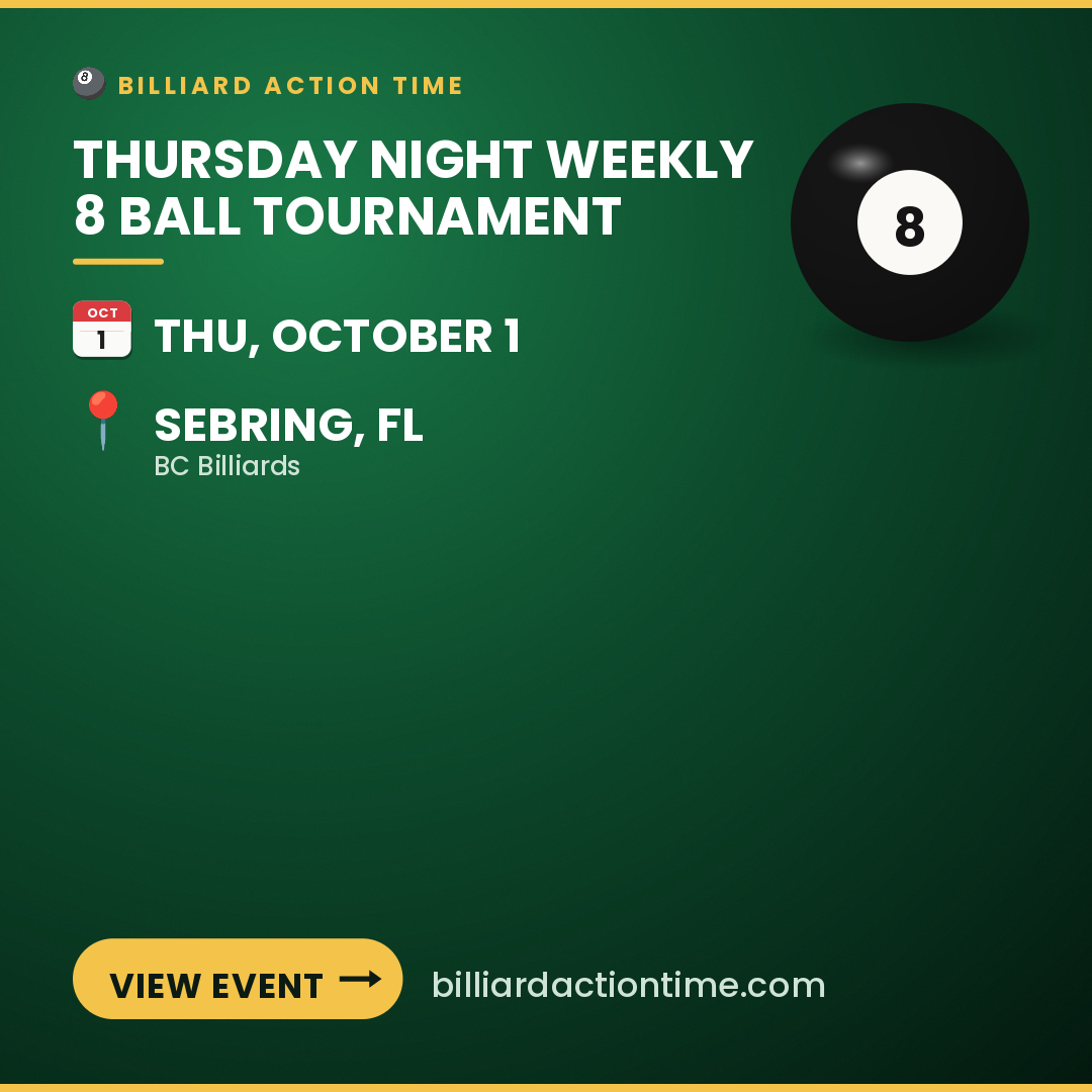 Share card for Thursday Night Weekly 8 Ball Tournament