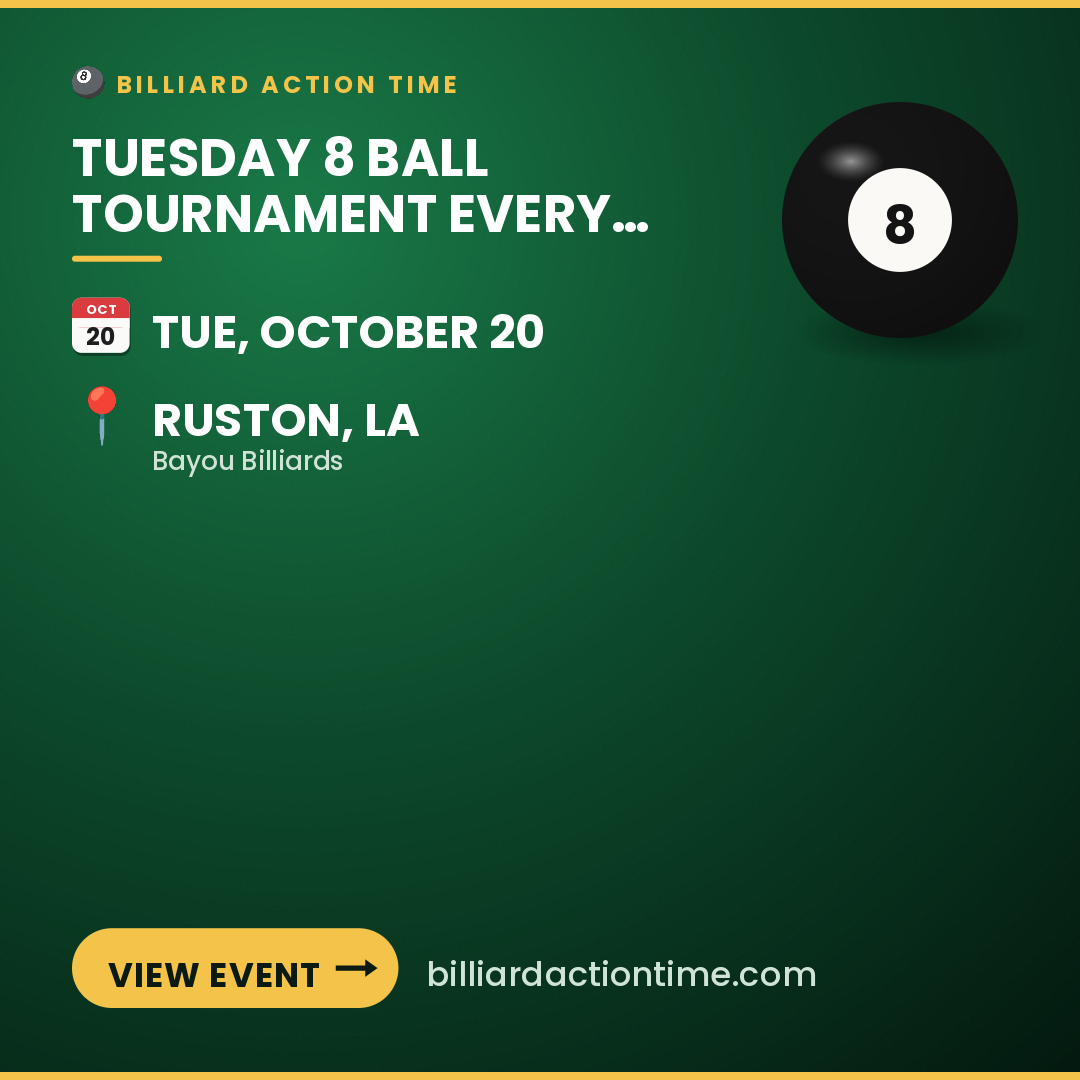 Share card for Tuesday 8 ball Tournament Every Week